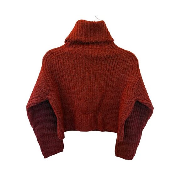 Thakoon‎ Turtleneck Sweater Burgundy Size Small Alpaca Blend Cropped Ribbed - Picture 3 of 11